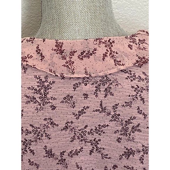 Lucky Brand pink floral Peasant Boho Mixed media V neck  ruffle blouse top SZ L - Picture 8 of 13